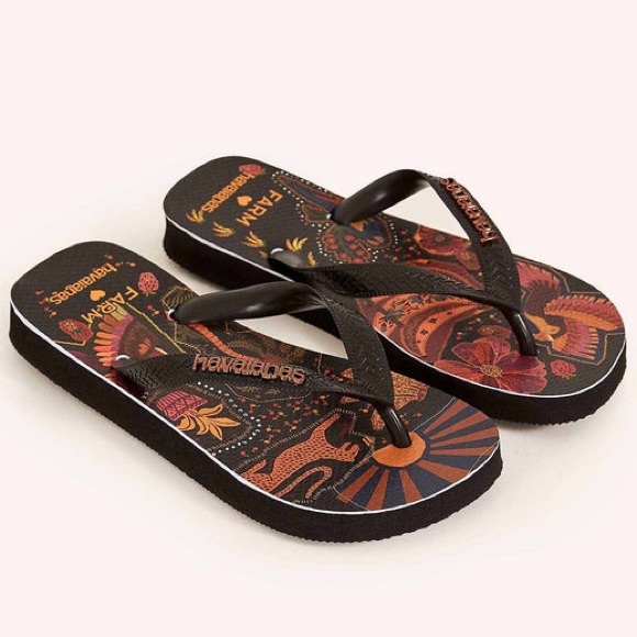 Farm Rio Havaianas Beleza Mix Boho Tropical Jungle Print Thong Flip Flop Sandals - Picture 5 of 9